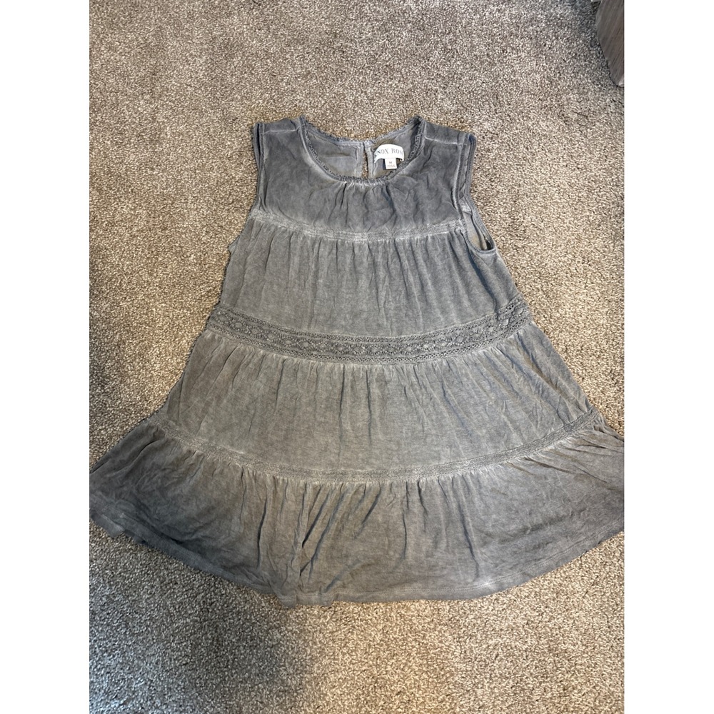 Knox Rose Tunic Top Womens M Grey Excellent Mineral Wash Boho Tiered Lace Trim